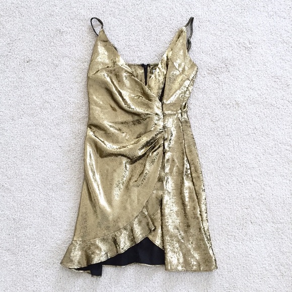NWT J.O.A. Gold Metallic Wrap Dress - Picture 10 of 16